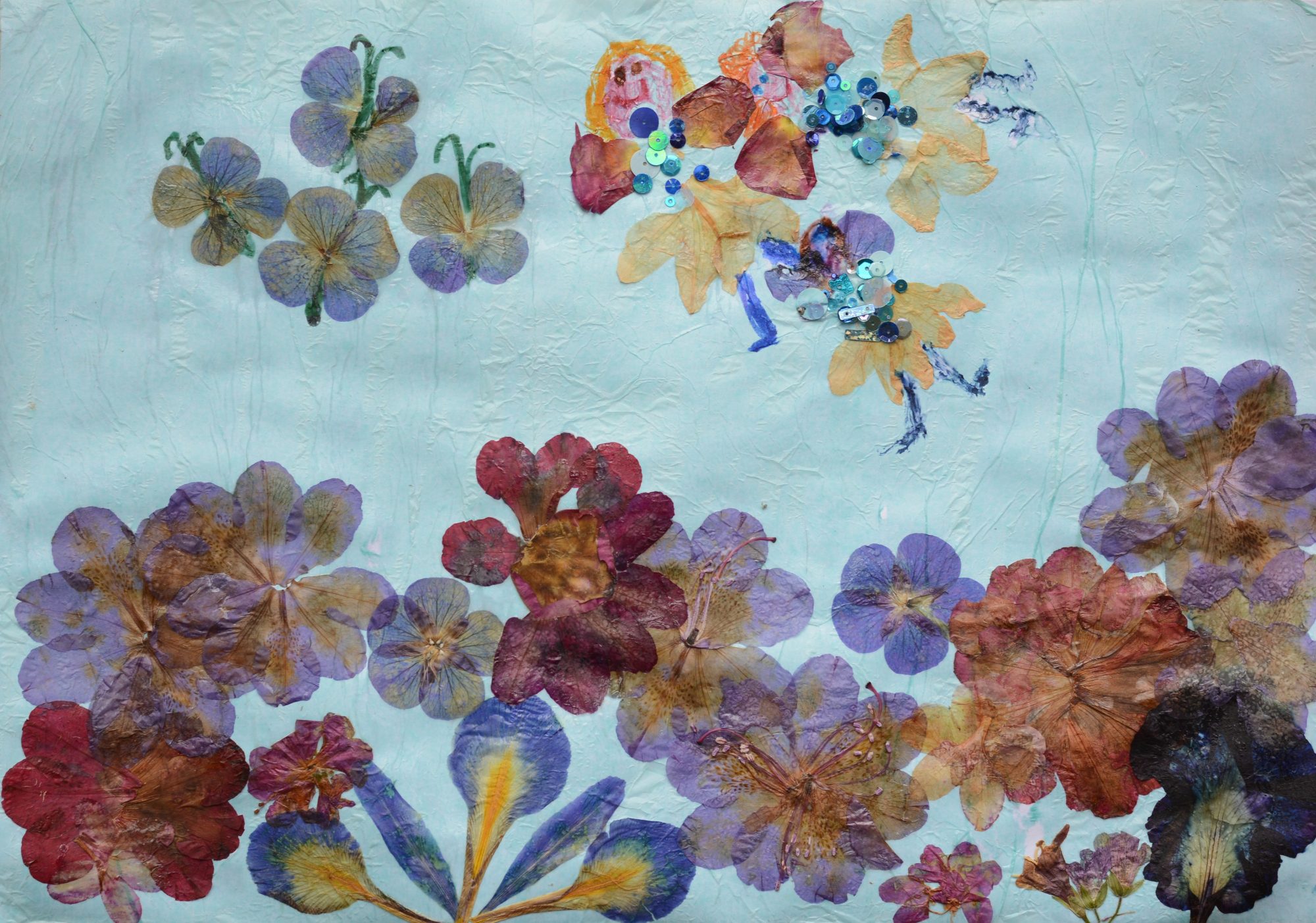 flower fairy collage using pressed petals
