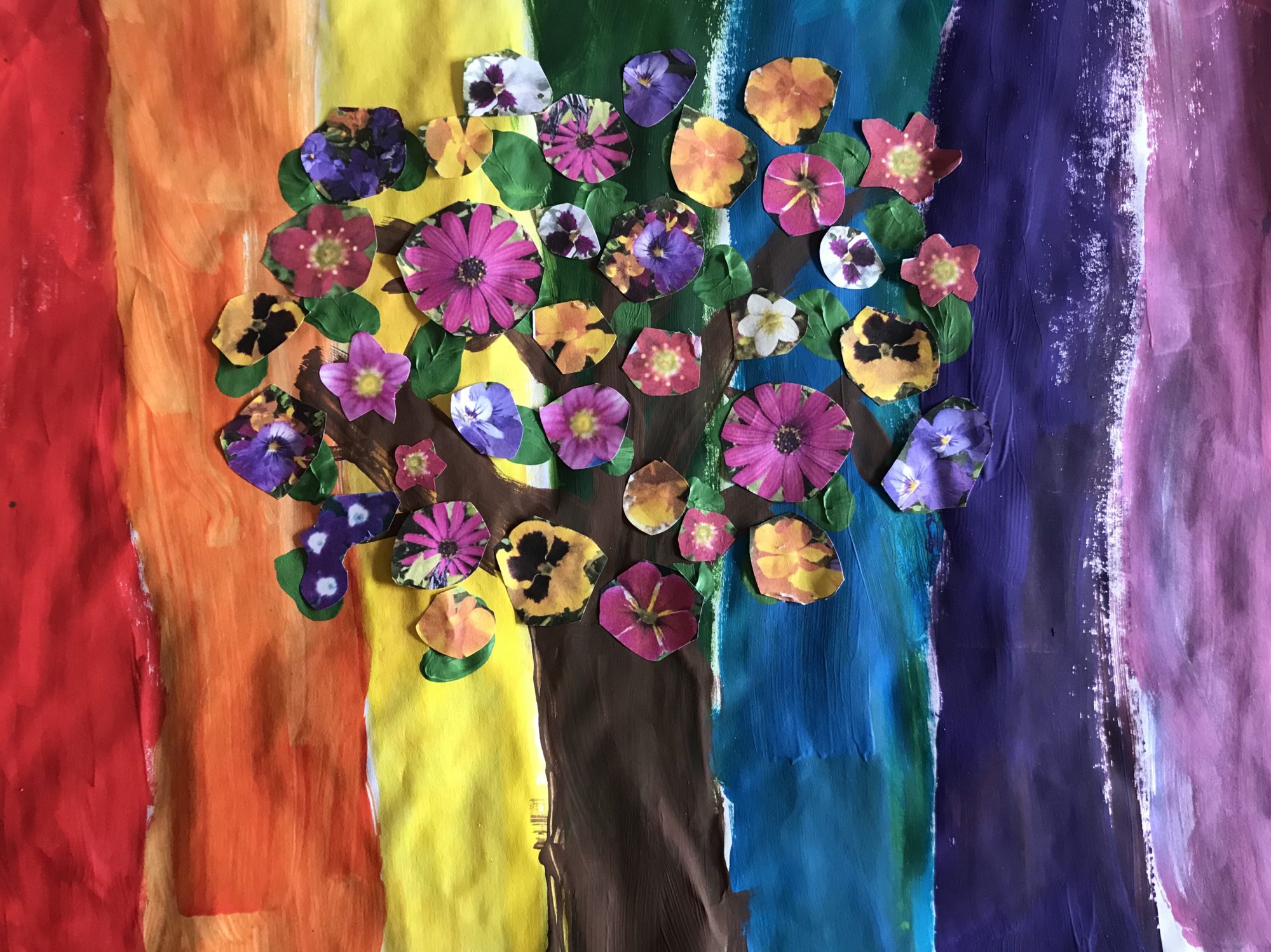 flowering tree on rainbow background